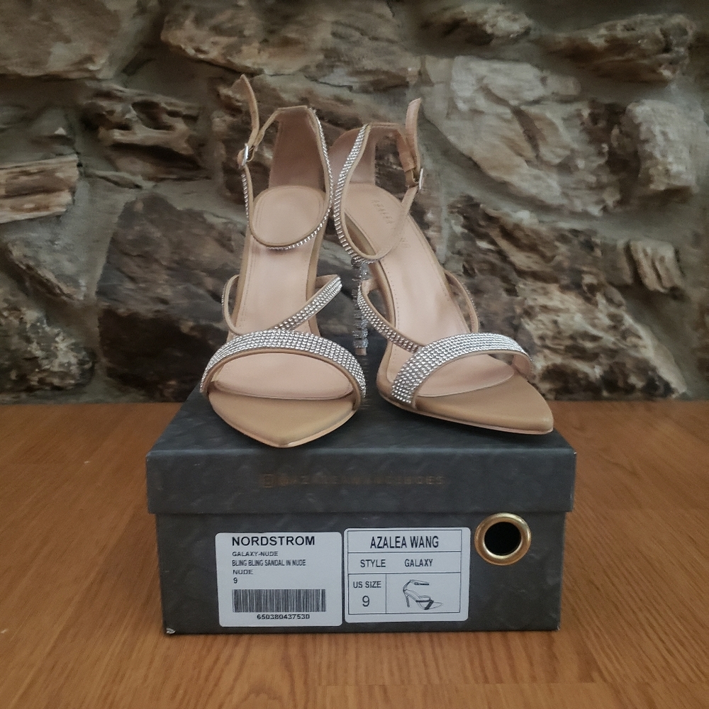 Nude blind bling pointed toe sandle heel